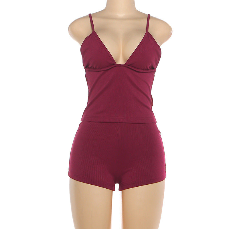 MB1827 Women's Ribbed Cami and High Waist Shorts 2 Piece Set
