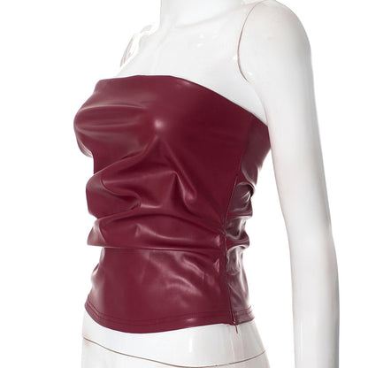 MB1005 Leather Strapless Tube Top for Women