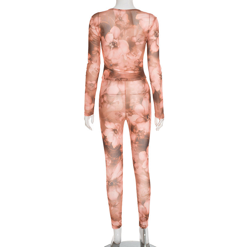 MB1046 Women's Floral Mesh Two-Piece Set