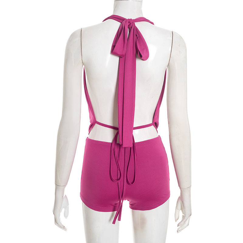 MB10152 Women's Halter Neck Crop Top & High Waist Shorts 2 Piece Set