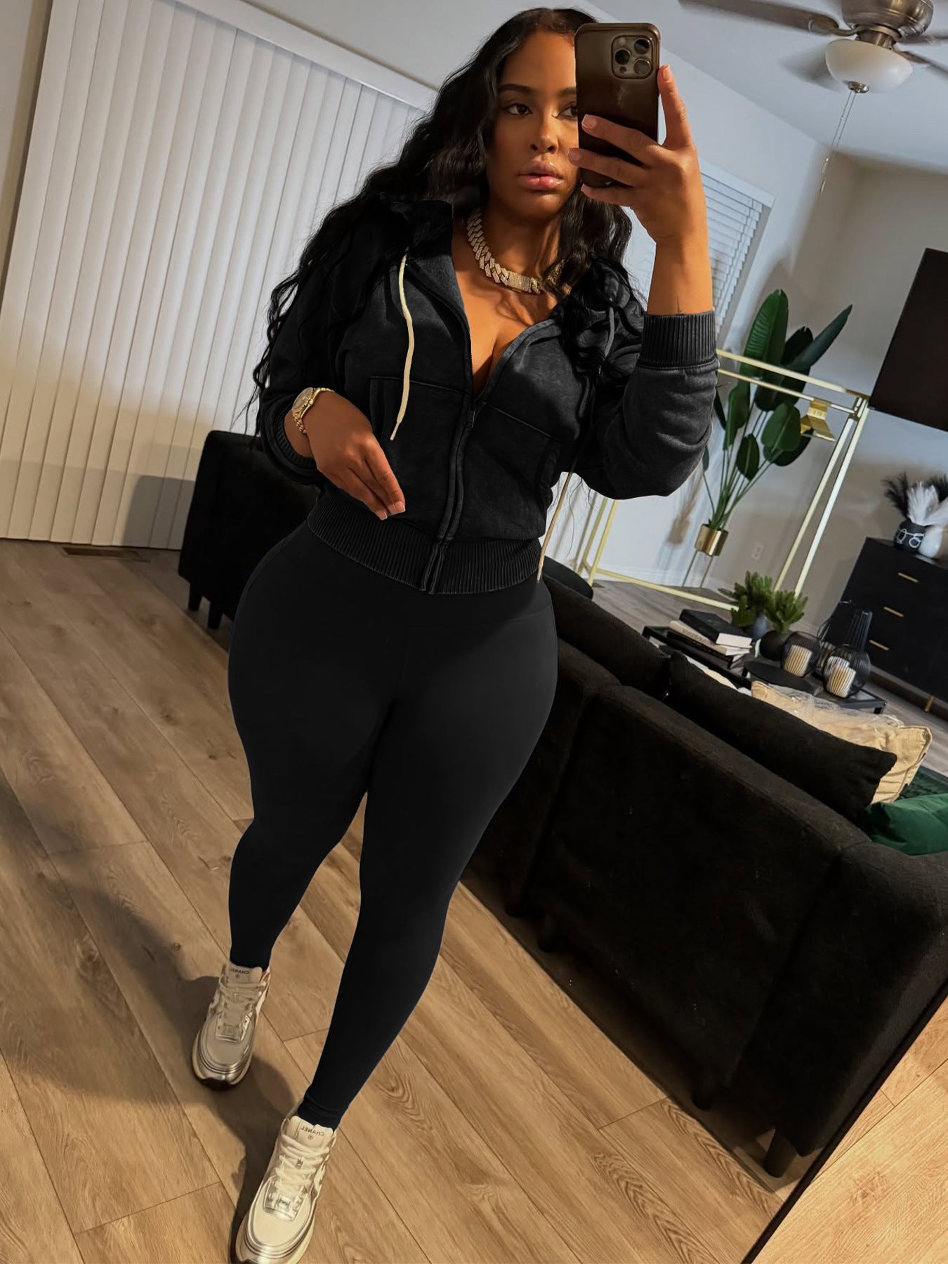 MB1710 Women's Fleece Hoodie & High-Waisted Yoga Pants Two-Piece Set