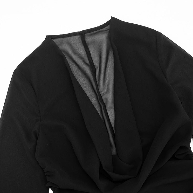 MB10104 Deep V-Neck Chiffon Long Sleeve Blouse for Women