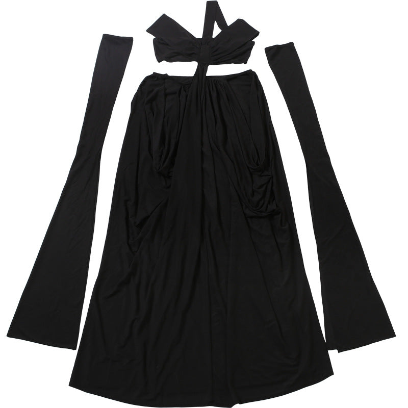 MB1819 Women's Black Off-Shoulder Cross Front Cutout Maxi Dress