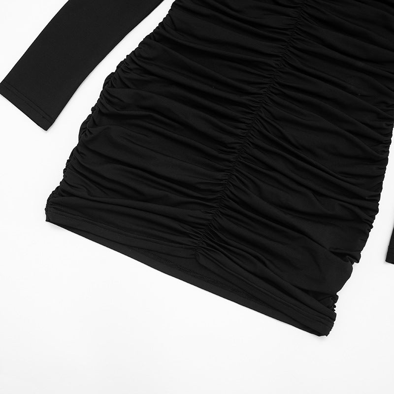 MB1410 Off-The-Shoulder Deep V Ruched Bodycon Mini Dress