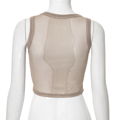 MB1026 Mesh Crop Top with Rock and Roll Print