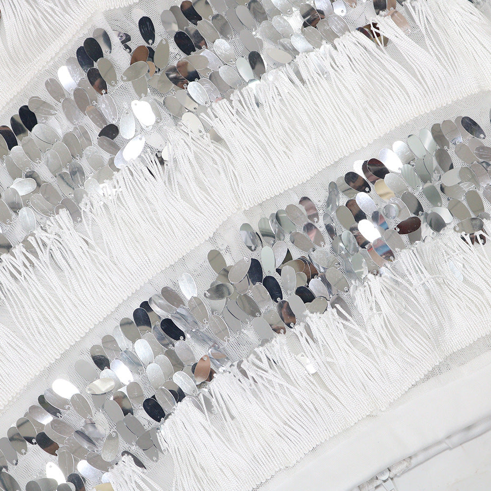 MB1222 Sequin Fringe Top & Wide Leg Pants Two Piece Set