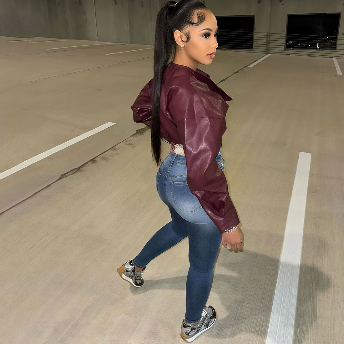 MB1131 PU Leather Cropped Blazer for Women