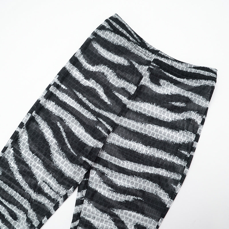 MB1054 Zebra Print Cutout Bodysuit & Pants Women's Two-Piece Set