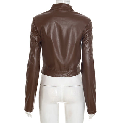 MB1040 Stand Collar PU Leather Zip-Up Jacket