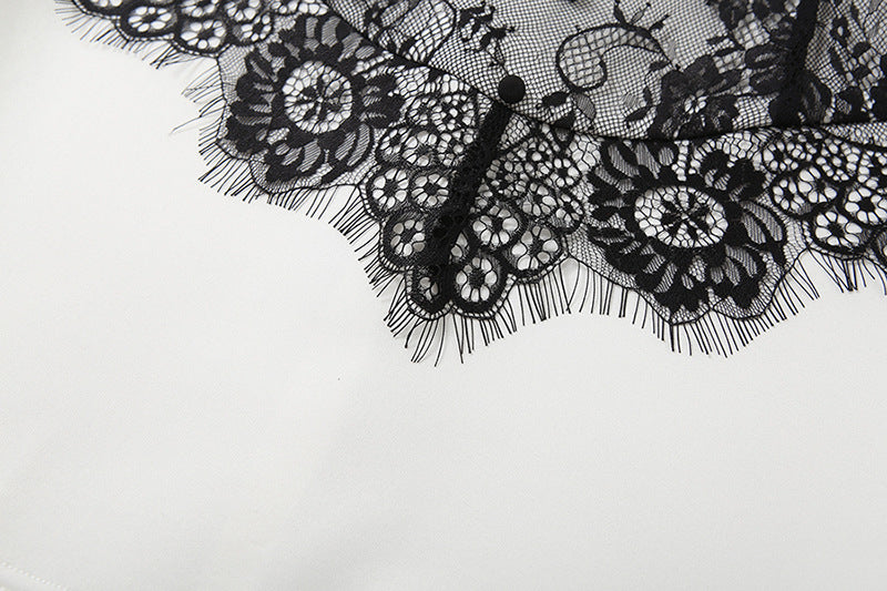 MB1130 White & Black Contrast Lace Mini Dress