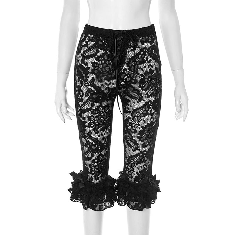 MB1012 Women's Floral Lace Ruffle Pants