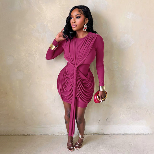 MB10138 Women’s Long Sleeve Ruched Bodycon Mini Dress