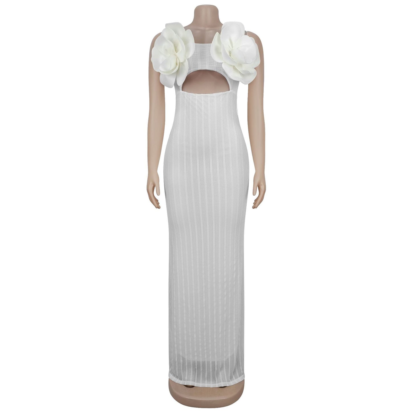 MB1627 Women's Spaghetti Strap Maxi Dress with 3D Floral