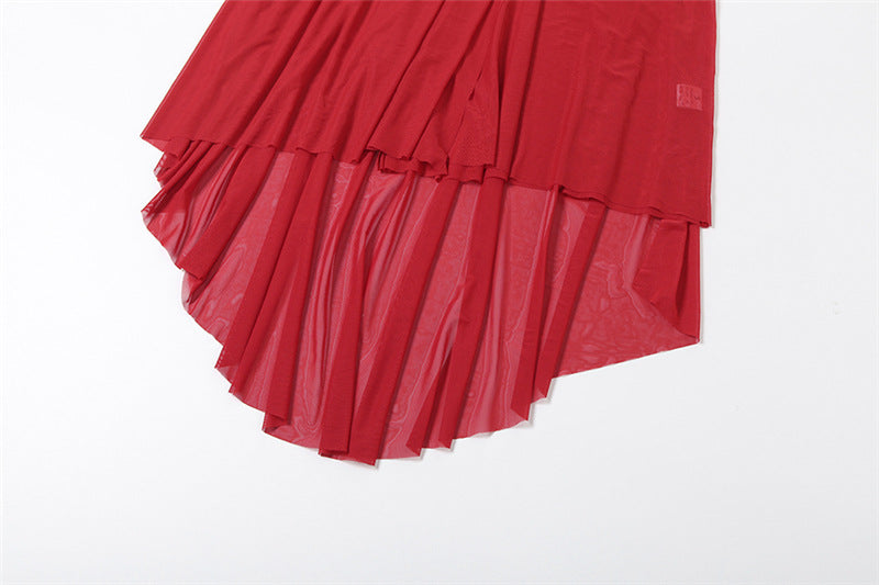 MB1105 Red Sheer Bodycon Maxi Dress