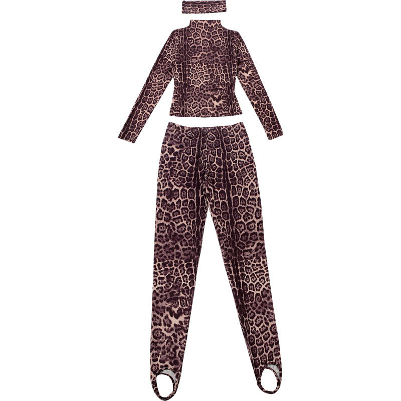 MB1824 Leopard Print Top & Leggings 2 Piece Set with Headband for Women