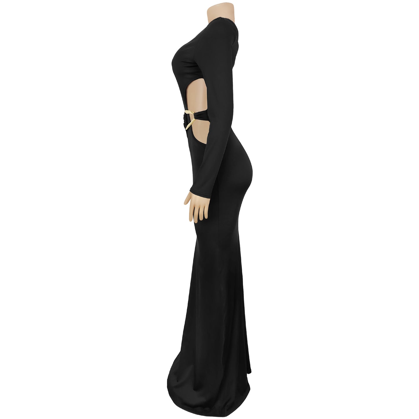 MB1628 Women's One Shoulder Long Sleeve Cut Out Maxi Dress