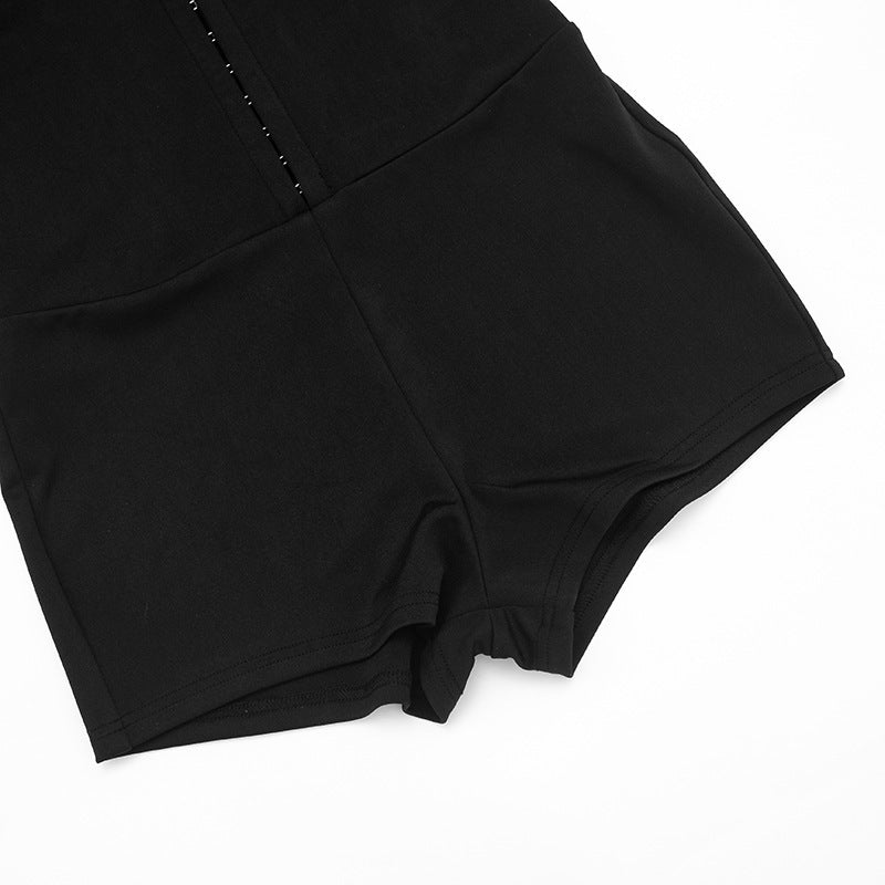 MB10145 Women’s Black Faux Fur Trim Romper