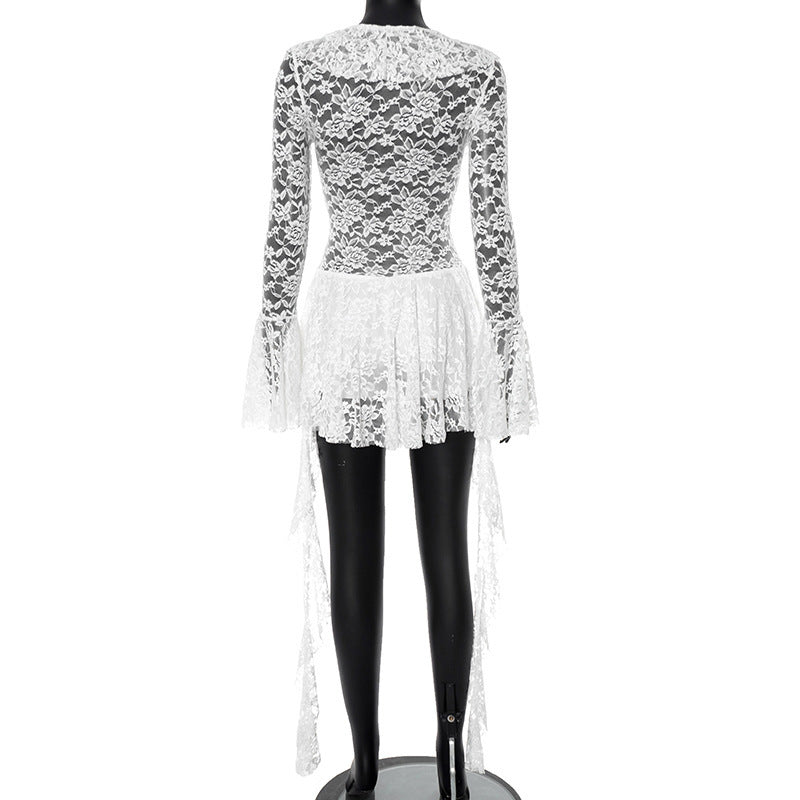 MB10118 Lace Dress with Bell Sleeves - Women's Party Outfit