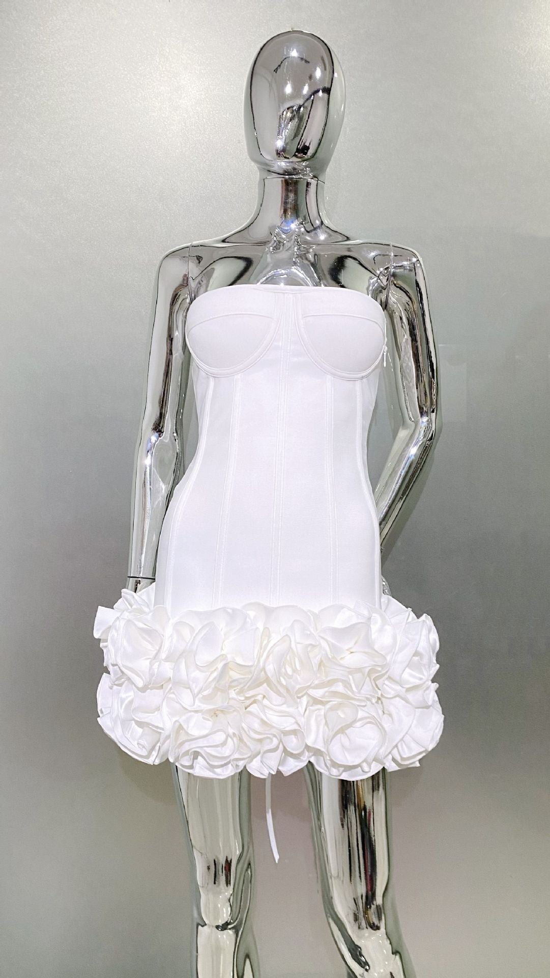 MB2104 Bandage Mini Dress, 3D Floral Ruffle Hem, Music Festival Gown