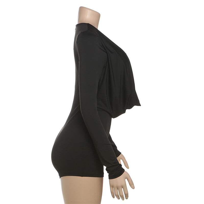 MB1501 Deep V Ruched Long Sleeve Romper