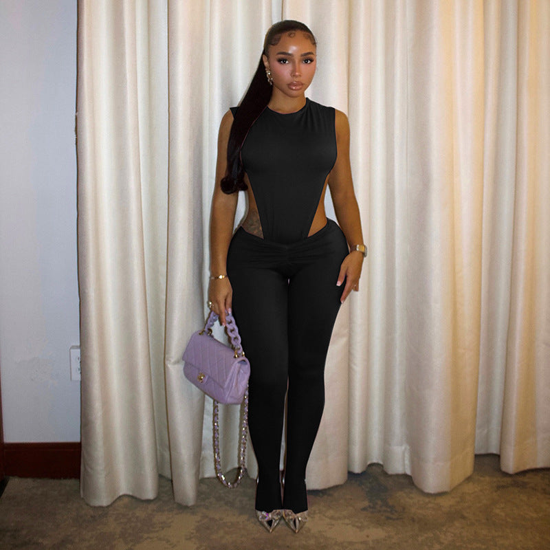 MB1056 Women's Two Piece Set Side CutOut Bodysuit & Leggings