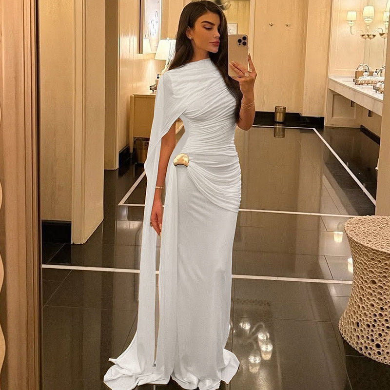 MB1155 Ruched Cape Maxi Dress for Women