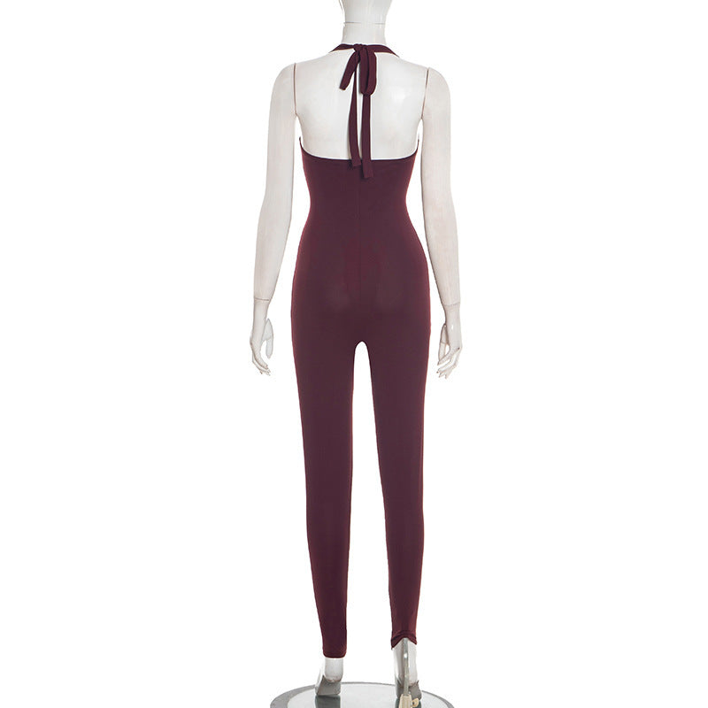 MB10156 Women's Square Neck Jumpsuit with Adjustable Back Tie
