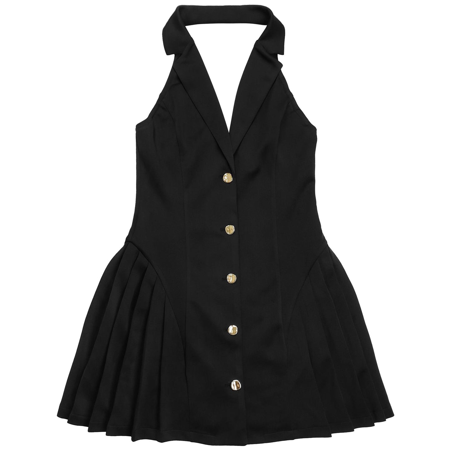 MB1615 Halter Blazer-Style Mini Dress with Gold Buttons