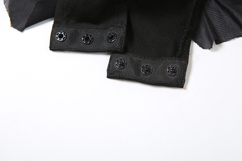 MB1318 Halter Neck Deep V Mesh Ruffle Romper