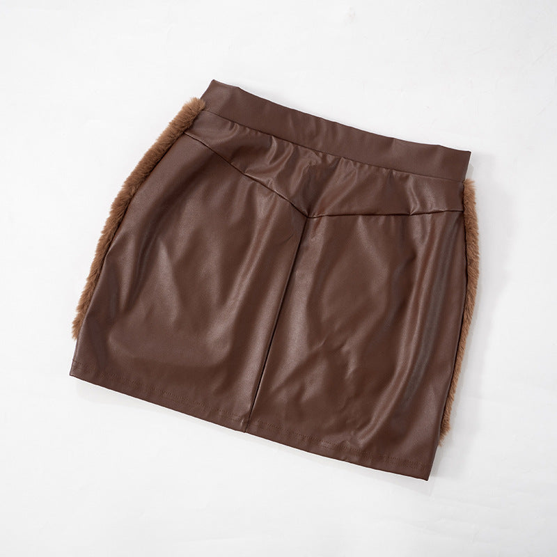 MB1067 Women's Faux Fur & PU Leather Two-Piece Set