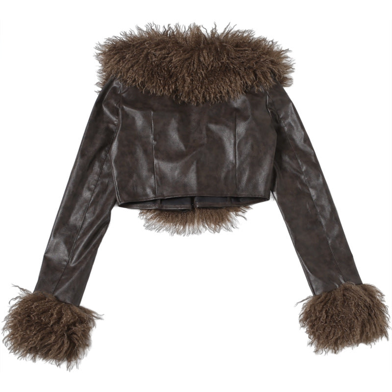MB1805 Women's Faux Fur & Faux Leather Jacket