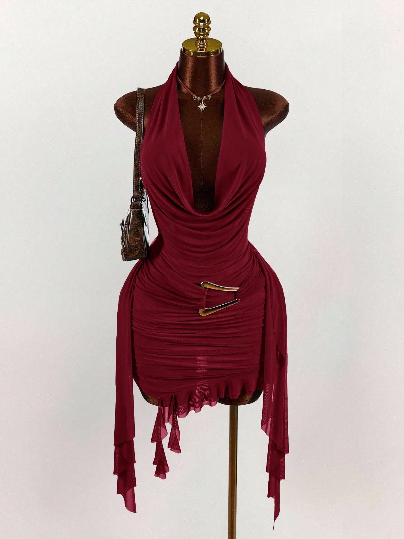 MB2003  Halter Backless Ruched Bodycon Mini Dress - Sexy Cutout Party Dress for Women 