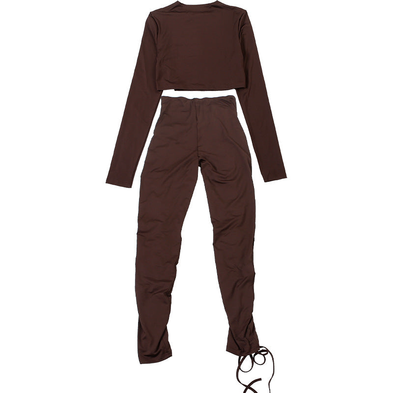 MB1810 Fitted Crop Top & Lace-Up Pants Two-Piece Outfit