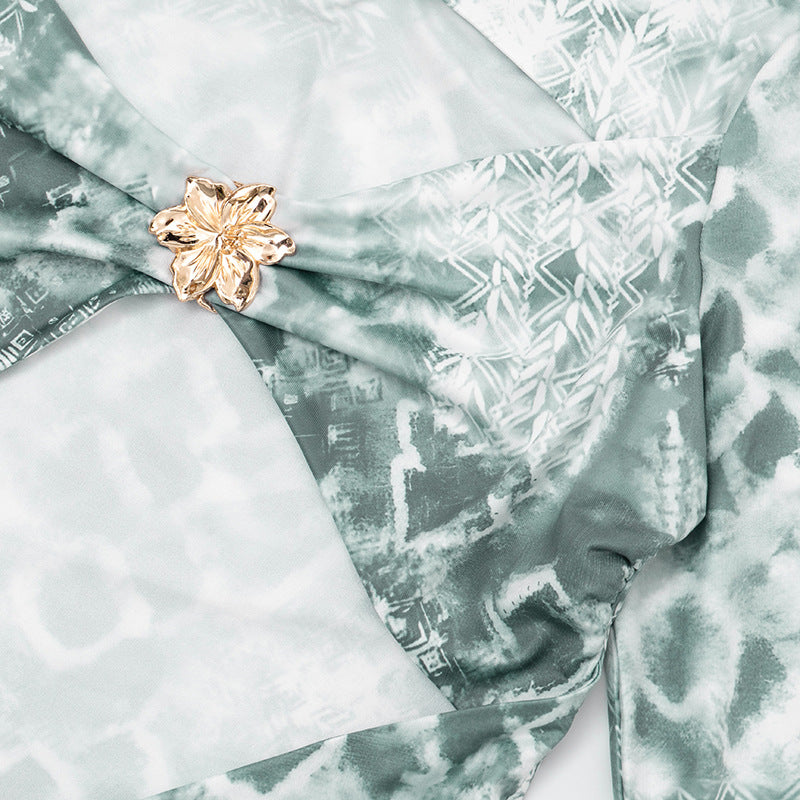 MB10114 Green Tie-Dye Cutout Maxi Dress