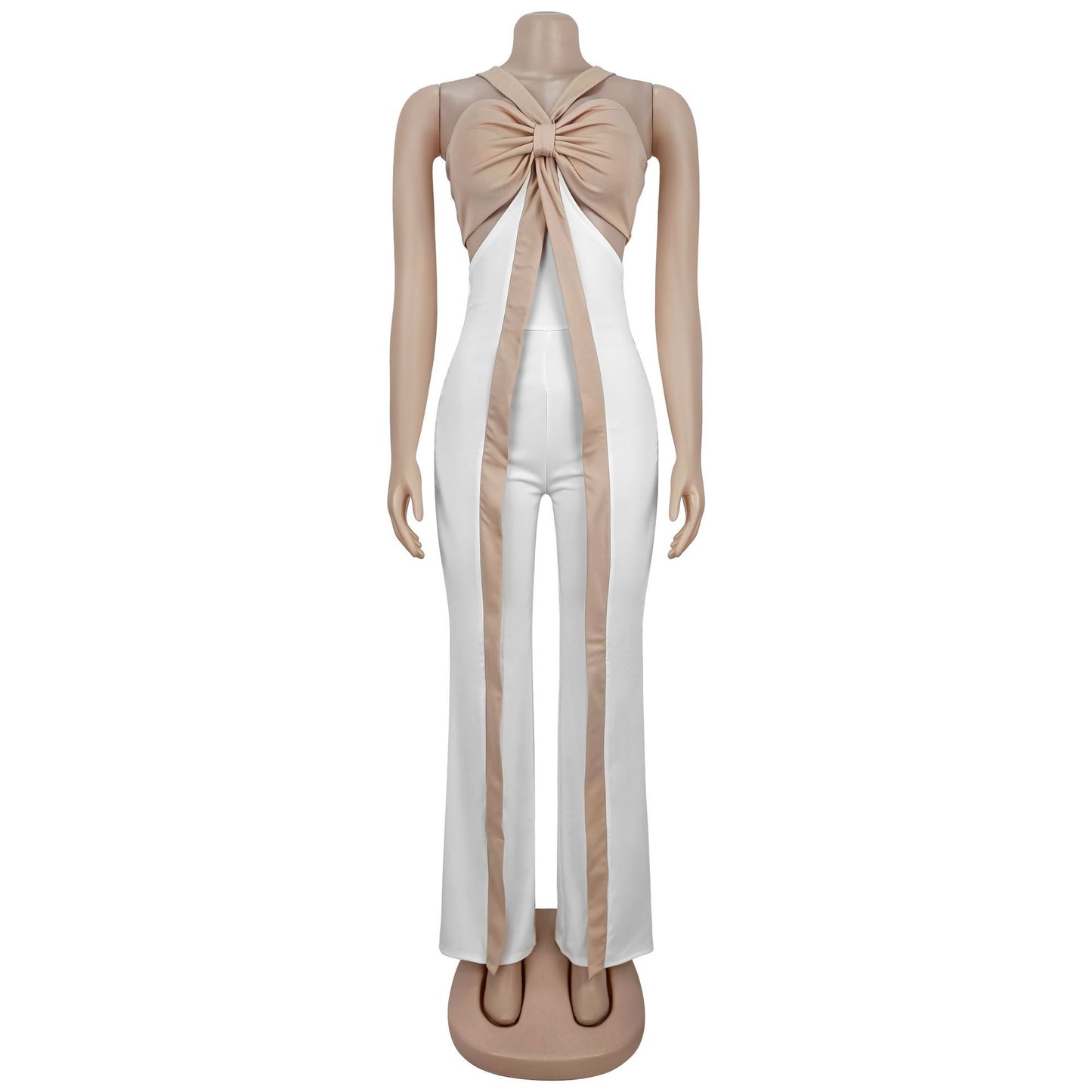 MB1604 Color Block Wide Leg Jumpsuit - High Waist Party Romper