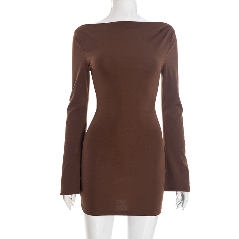 MB1454 Boat Neck Long Sleeve Dress & Wrap Mini Skirt 2 Piece Set