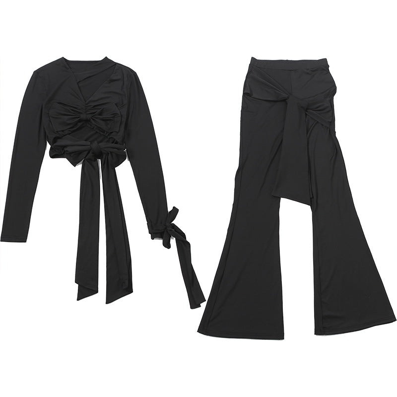 MB1523 Cutout Ruched Tie Front 2 Piece Set for Women