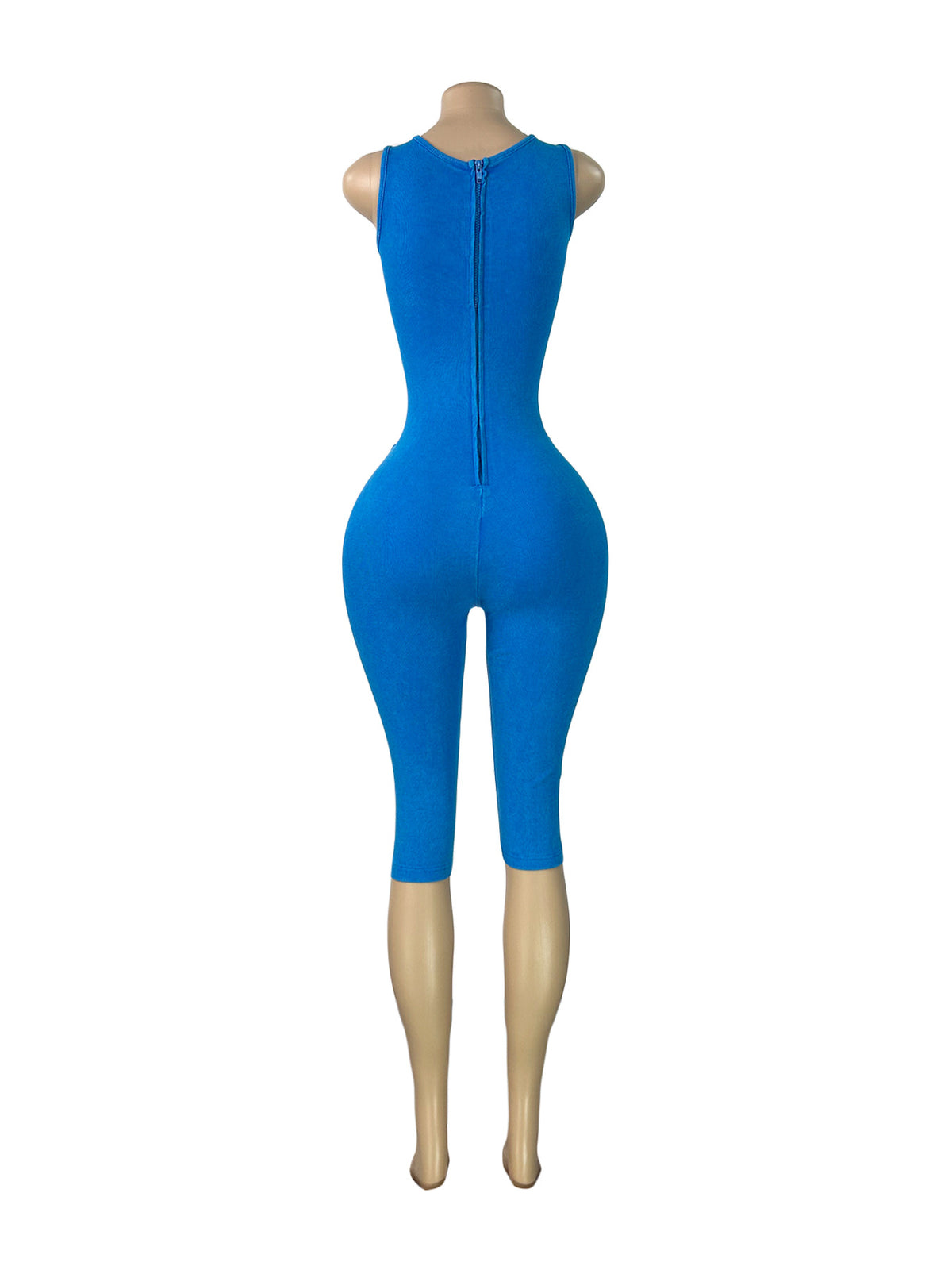 MB1733 Washed Ribbed Cut‑Out Bodycon Sleeveless Capri Jumpsuit