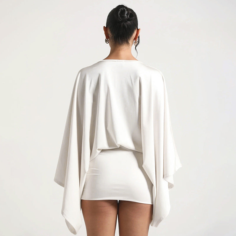 MB1072 Batwing Sleeve V-Neck Bodycon Mini Dress