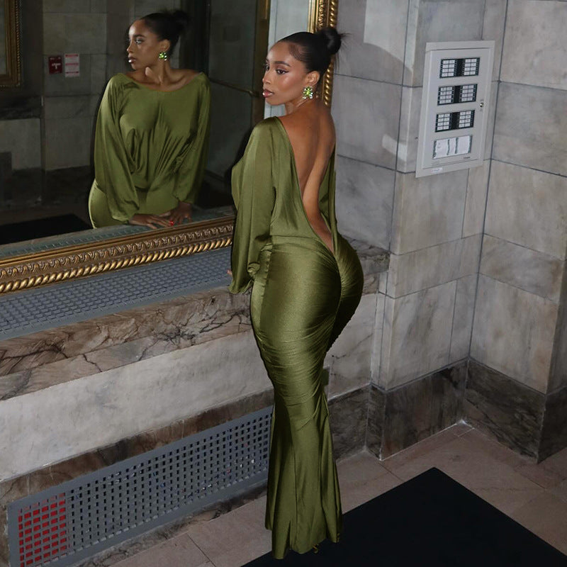 MB1405 Long Sleeve Backless Maxi Dress for Women