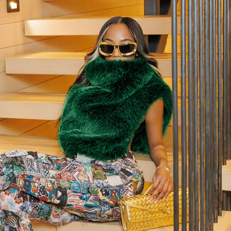 MB10136 Women’s Faux Fur Sleeveless Crop Vest