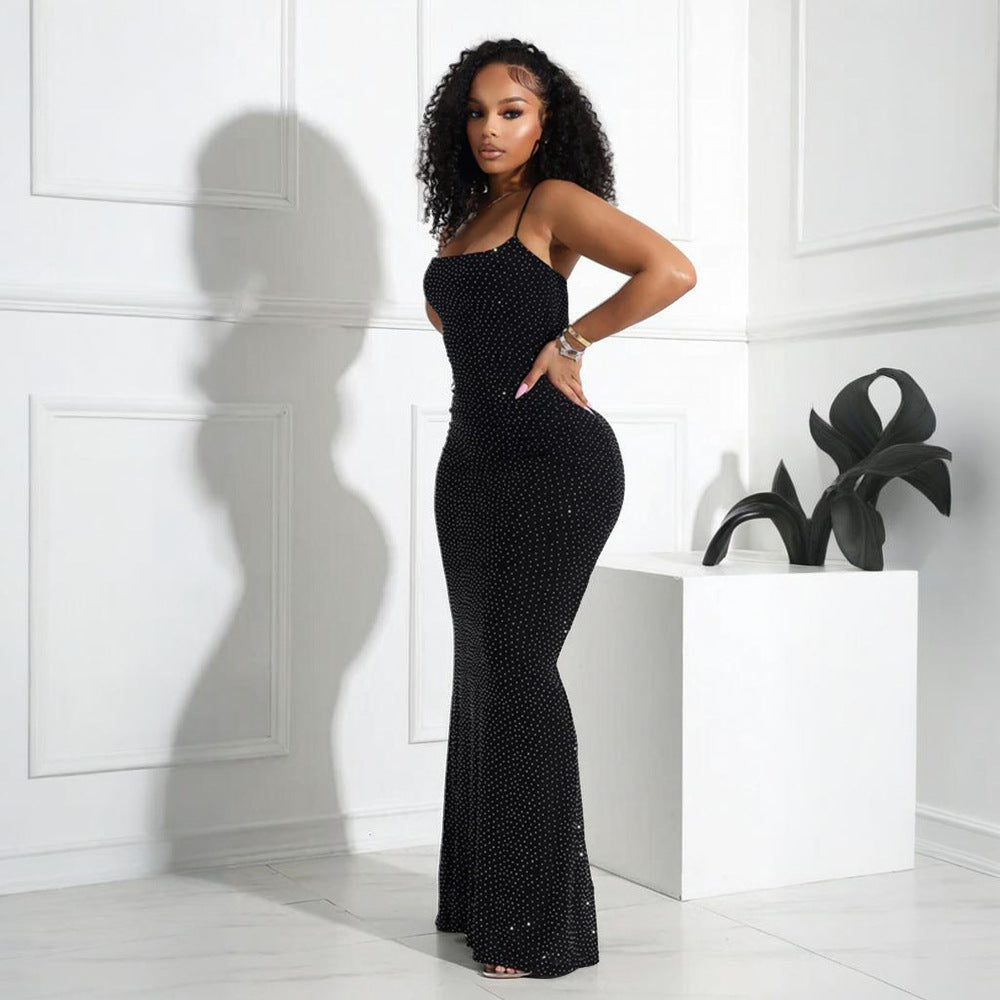 MB1225 Rhinestone Spaghetti Strap Bodycon Maxi Dress