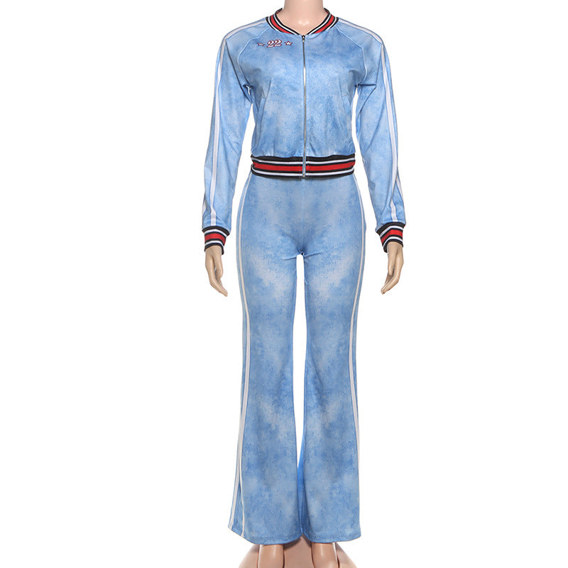 MB1526 Women's Sky Blue Acid Wash Velour 2 Piece Tracksuit