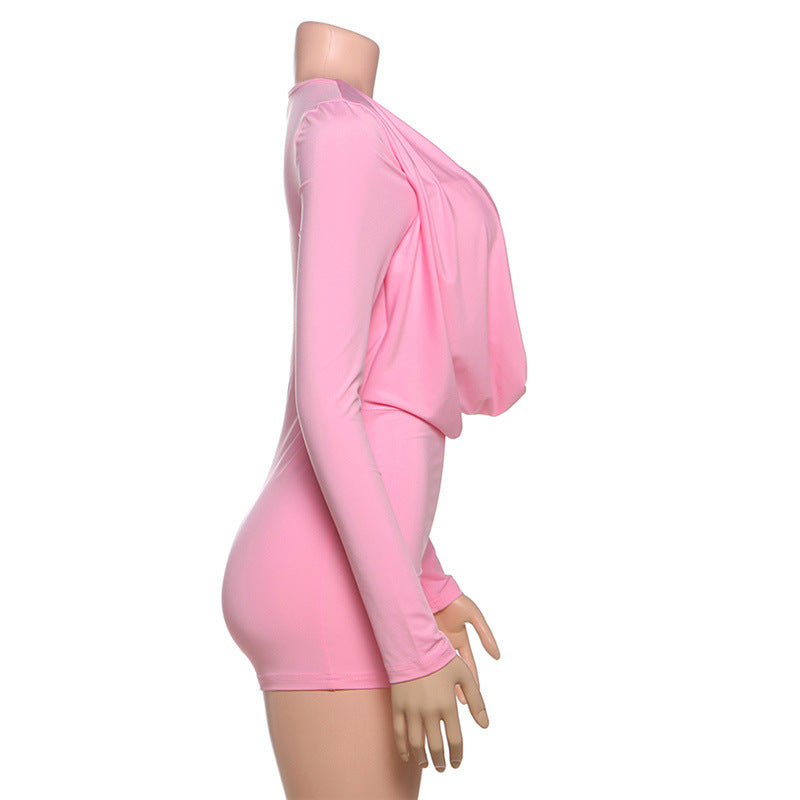 MB1501 Deep V Ruched Long Sleeve Romper