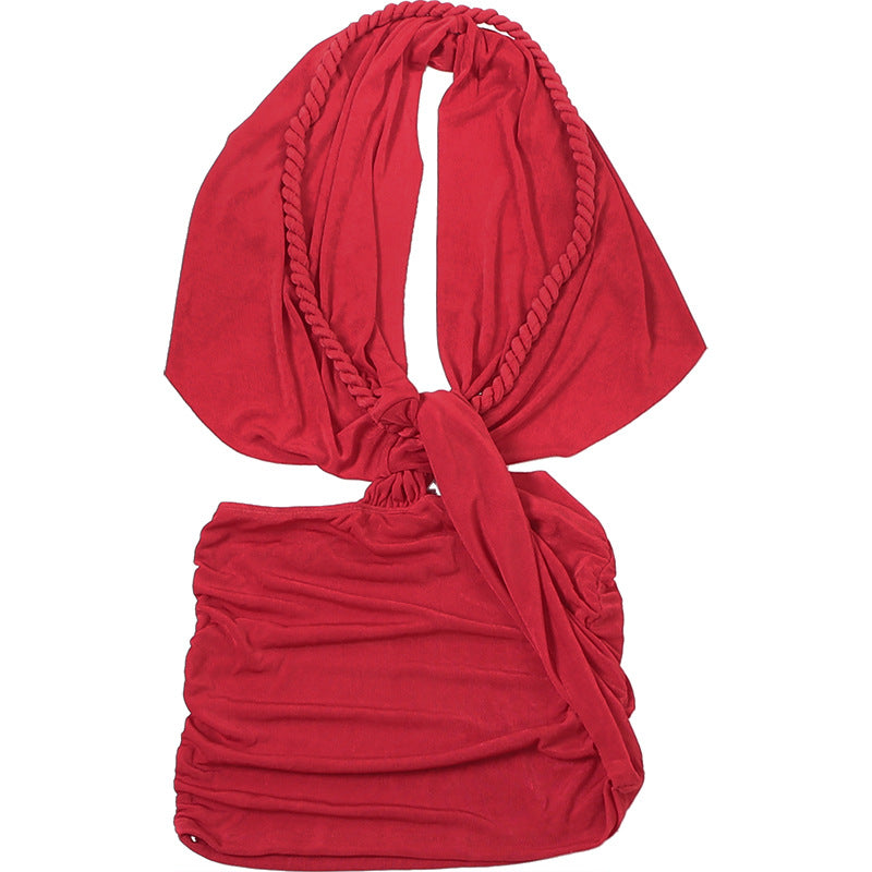 MB1116 Halter Deep V Backless Mini Dress