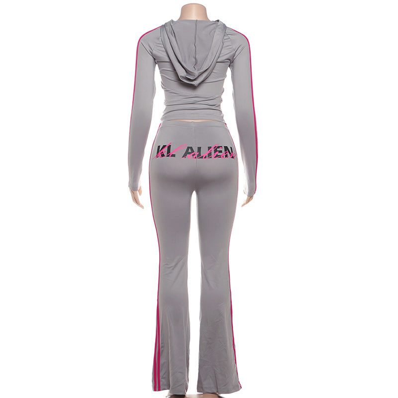 MB1825 Hooded Zip Up Top & Flare Pants 2 Piece Set Loungewear for Women