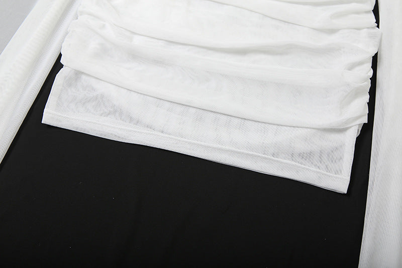 MB1815 Women's White Sheer Mesh Cape Overlay Mini Dress