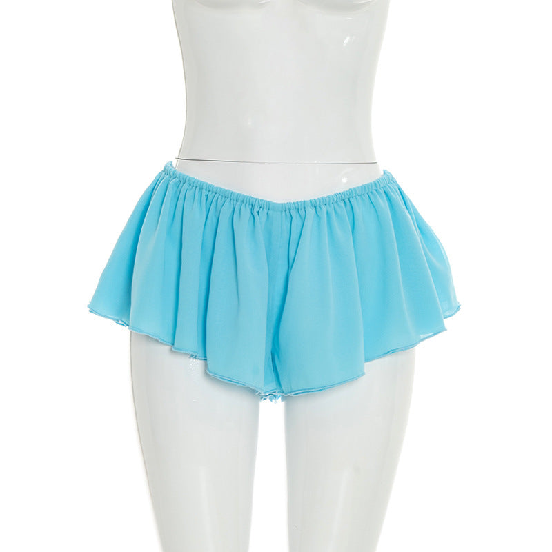 MB10162 Ruffle Halter Two-Piece Set – Backless Crop Top & Ruffle Shorts