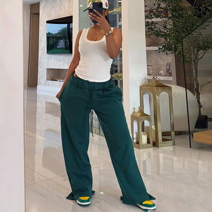 MB1039 Women's High Waist Drawstring Wide Leg Pants