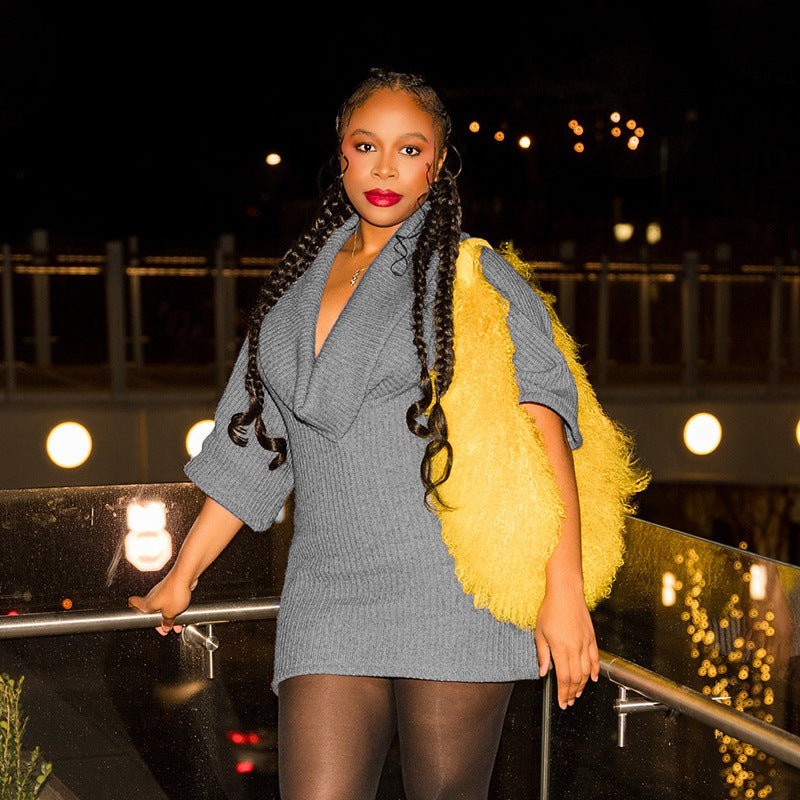 MB1075 Plunging Neckline Knit Mini Dress for Women